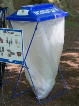Picture of waste collection stations in a park.