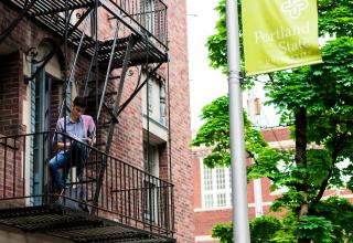 PSU student studying at dorm