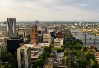 Drone Shot of Downtown Portland