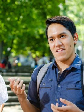 PSU students socializing in the Park Blocks