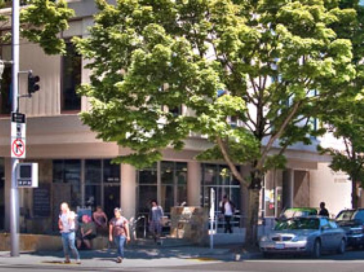 Photograph of the completed entrance to the Student Health and Counseling portion of the building