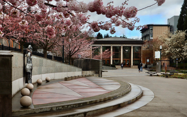 Photograph of the Walk of the Heroines leading to Hoffmann Hall