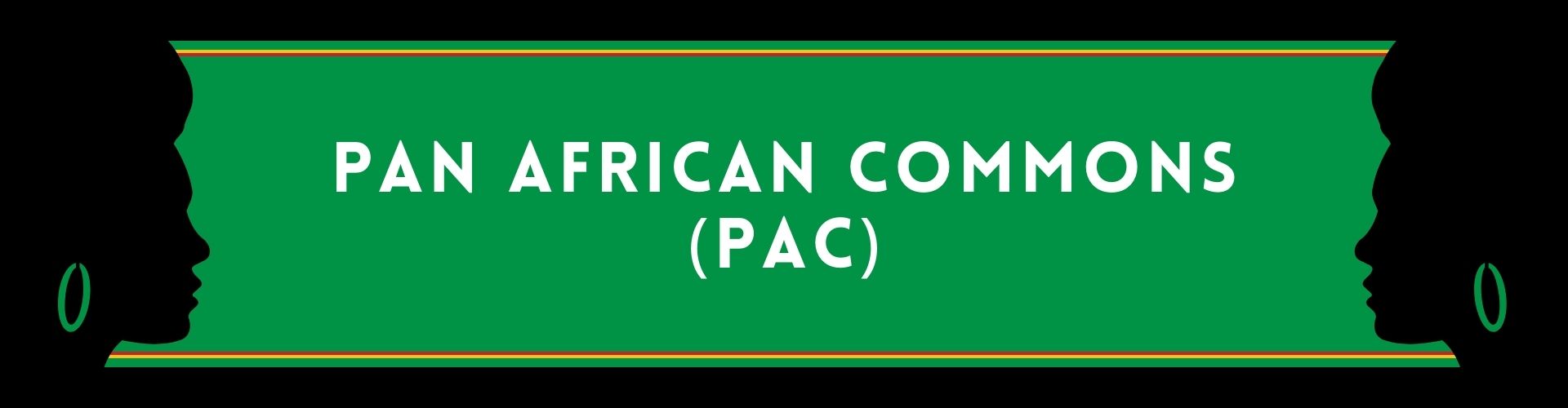 "Pan-African Commons" in white text against a black & green background with a silhouette of a woman on the left and right