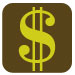Green dollar sign in a brown square