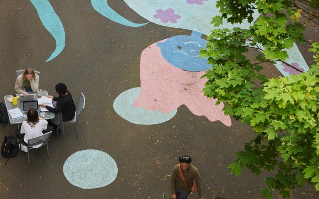 Arial view of the Montgomery street mural.