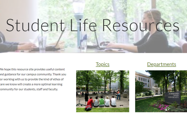Screen capture of Google Resource site of student life resources