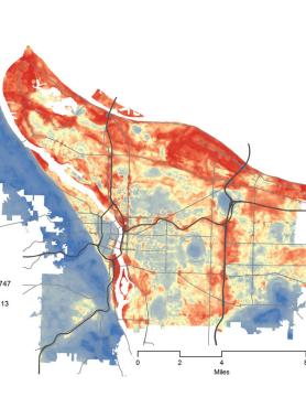 A map showing gradations of temperature within the city of Portland