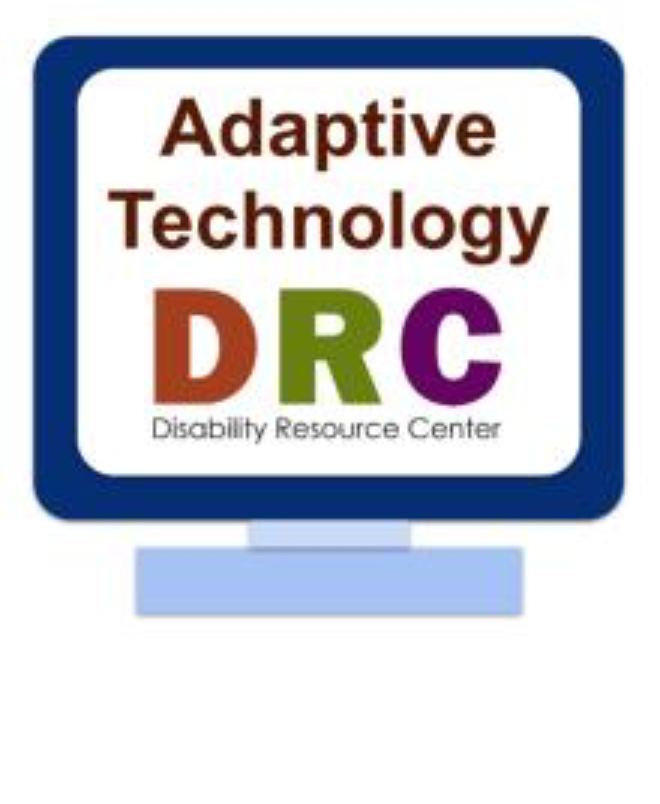 Stylized computer monitor with text: Adaptive Technology DRC Disability Resource Center