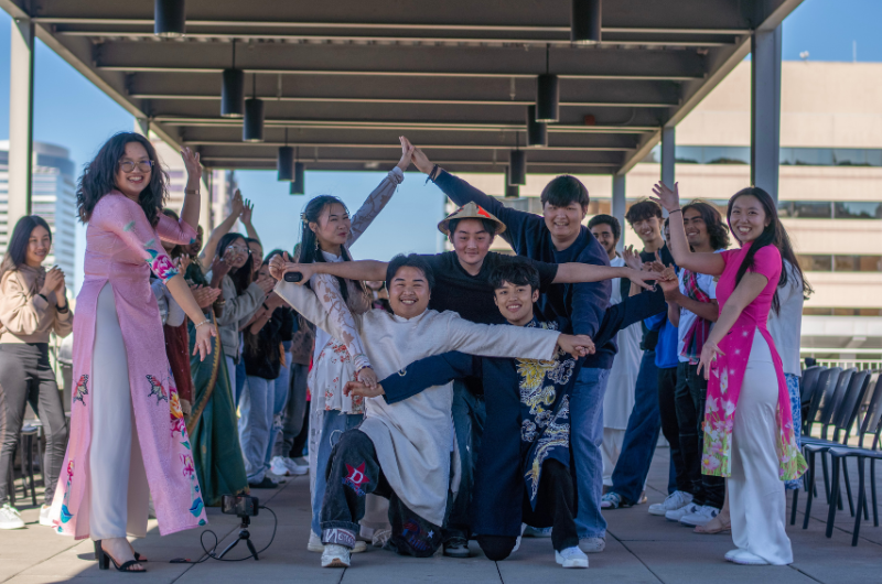 Pacific Islander and Asian American Students on rooftop of PSU's Urban Center Building