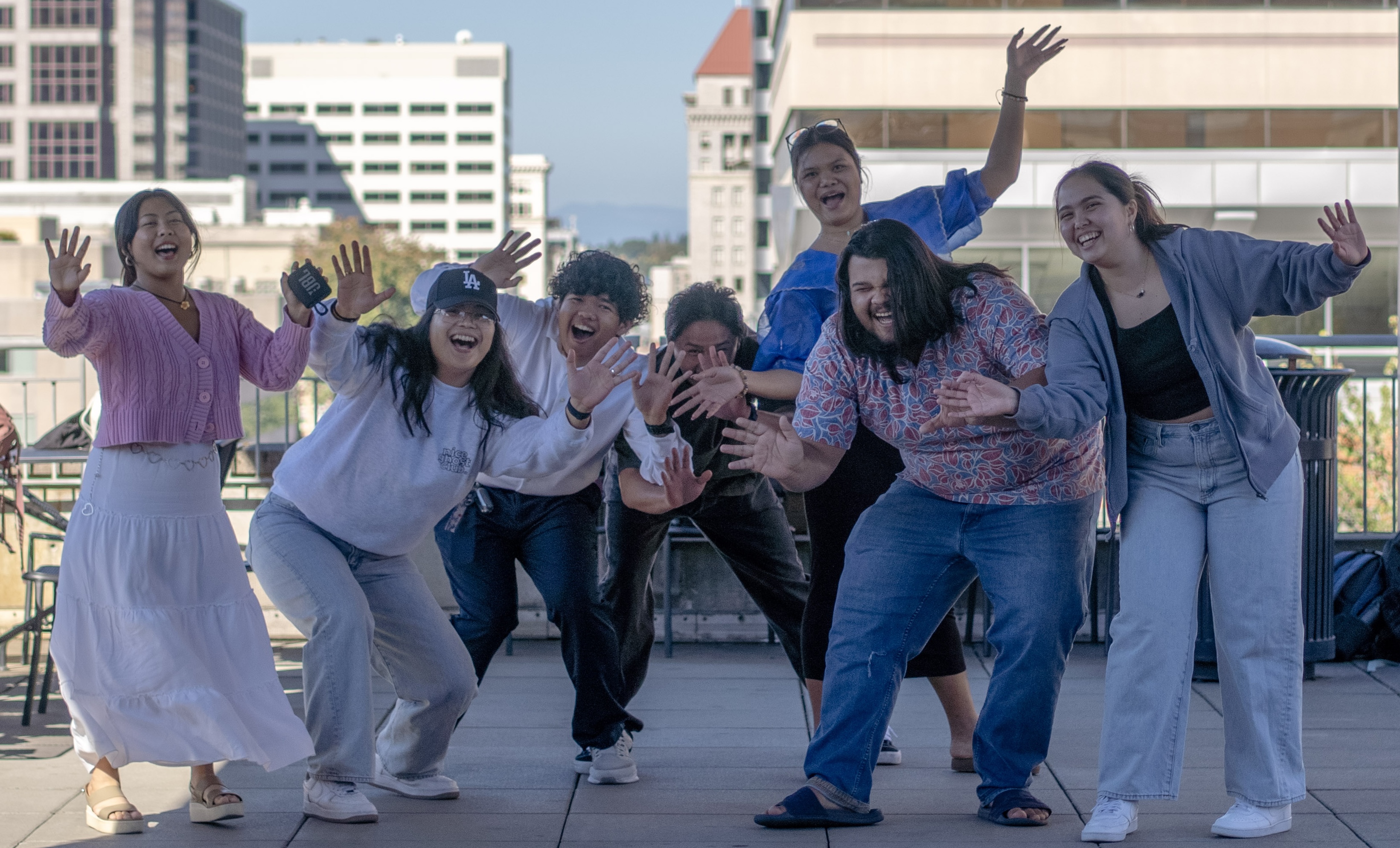 Students on rooftop of PSU's Urban Center Building