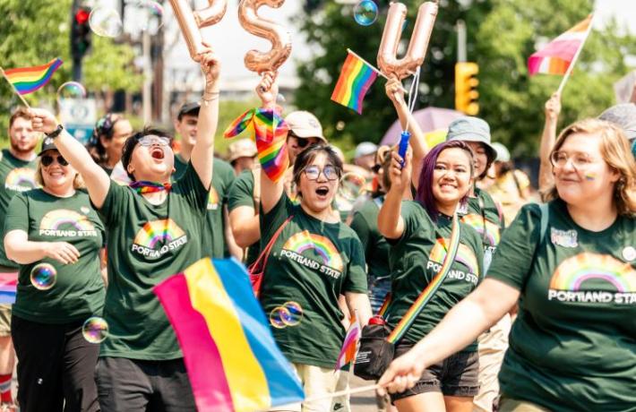 PSU community members marching in Pride parade