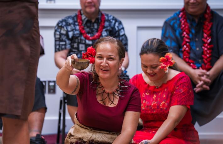 Lagipoiva Cherelle Jackson toasts during traditional Samoan 'ava ceremony 