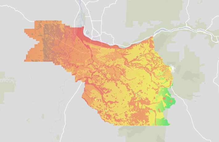 Color-coded map of geologic hazards in Portland metro area