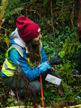 Student collecting data during field trip to Marquam Park