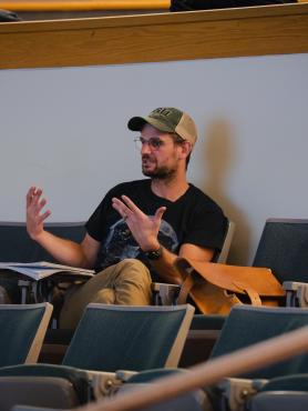 Student talking during seminar