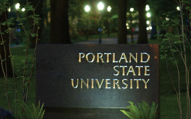 PSU sign at night