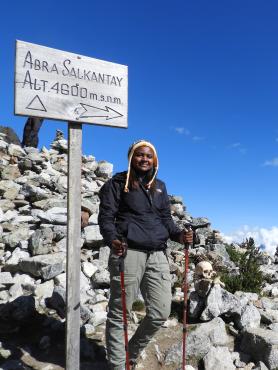 Student on a hiking trail in the Peruvian Mountatins