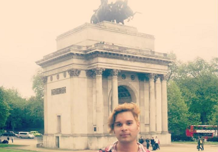 Person standing in front of monument