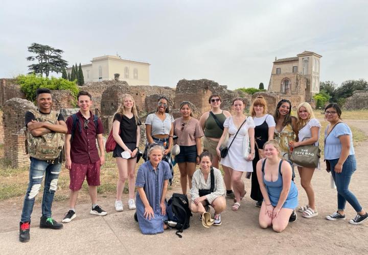students in a group in rome