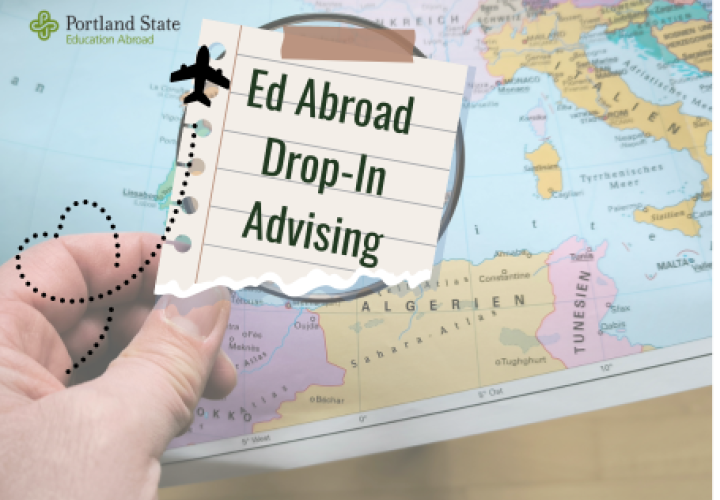 drop-in advising flyer with map in background