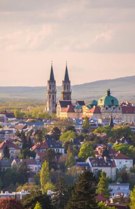 View of Vienna with hills in the distance.