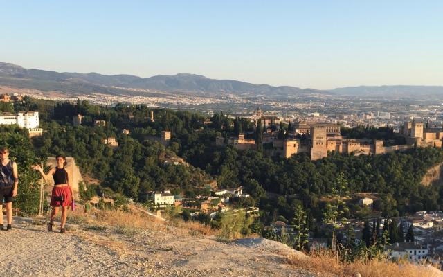 View of Spanish countryside with castle in the distance