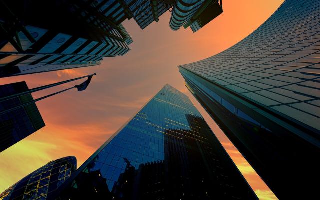 buildings at sunset