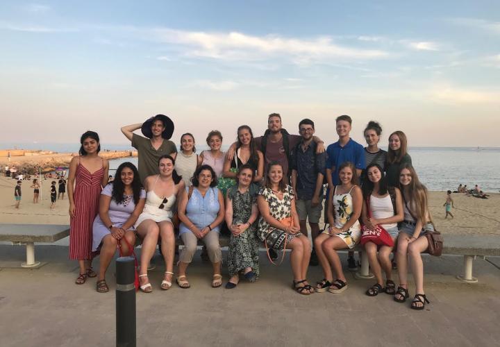Students gathered by sea in Spain