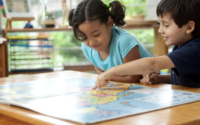 Children looking at a map