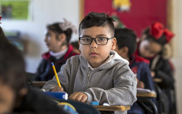 Student in a class looking at the viewer
