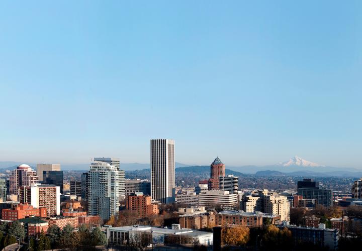 Downtown Portland and Mount Hood
