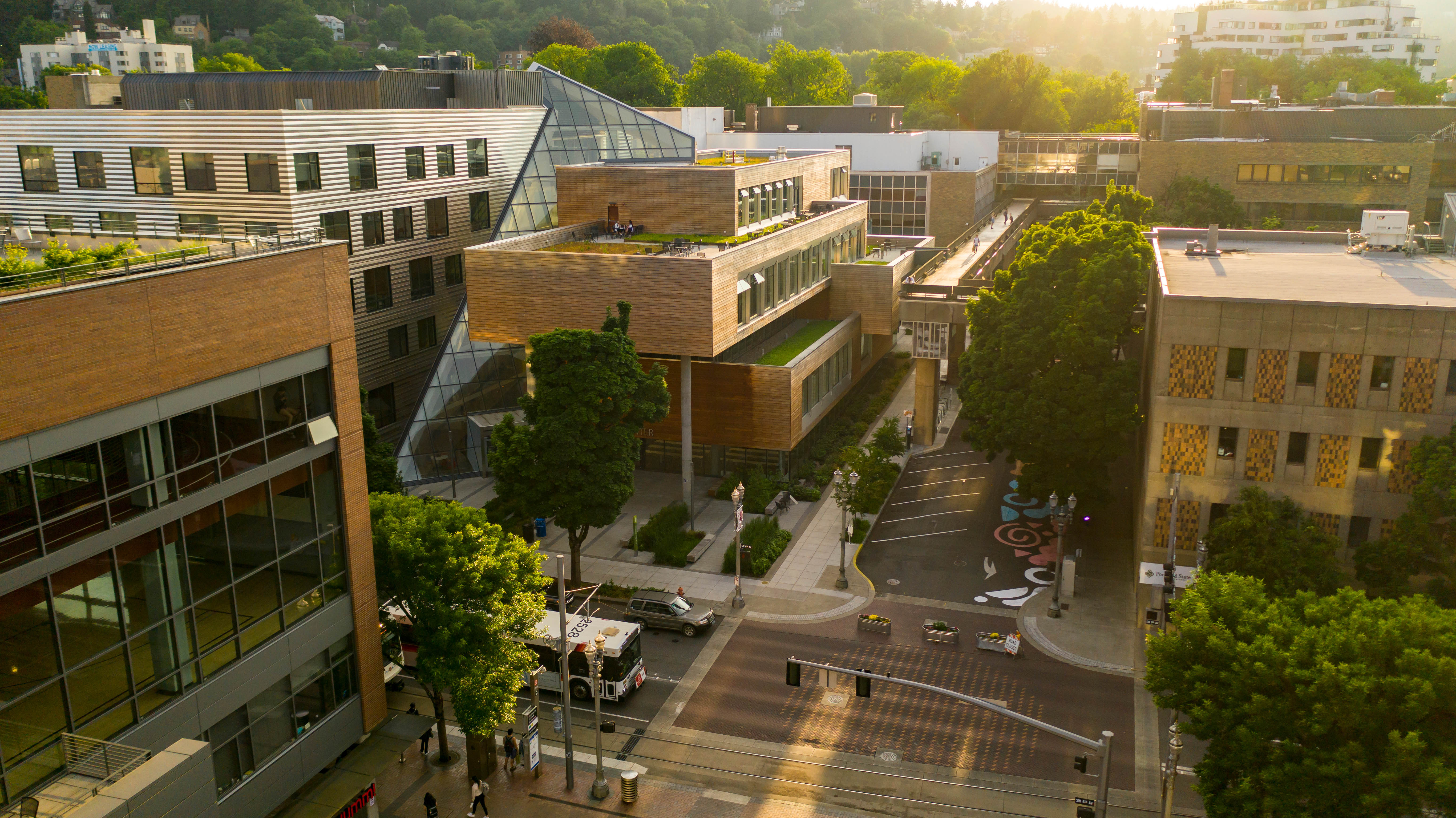 Aerial view of Portland State Campus