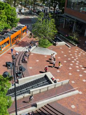 Aerial view of Portland State Campus Urban Plaza