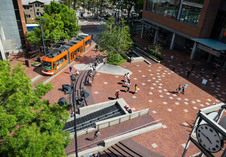 Aerial view of Portland State Campus Urban Plaza