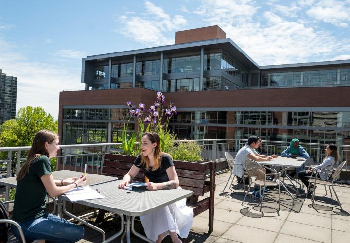 students on rooftop terrace