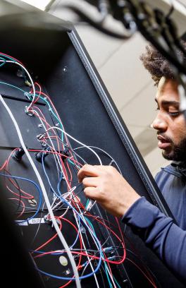 Student in the power lab