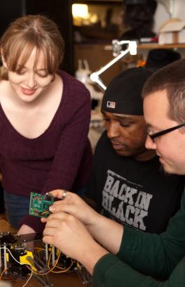 students working in robotics lab