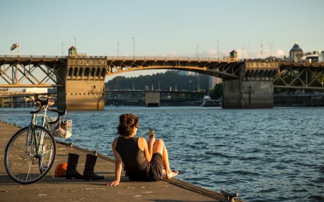 downtown Portland bridge and river