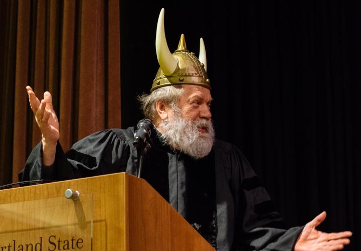 Professor Perkowski speaking at graduation ceremony
