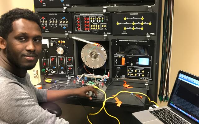Student in the power lab