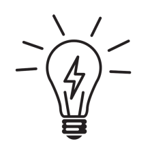 An illustration of a lightbulb with a lightning bolt of electricity inside