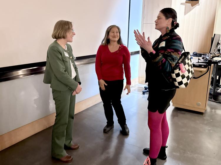 President Cudd, Yumei Wang, and Maseeh Executive Council member Rachel Dreilinger network.