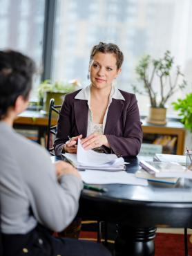 Student getting help from career advisor