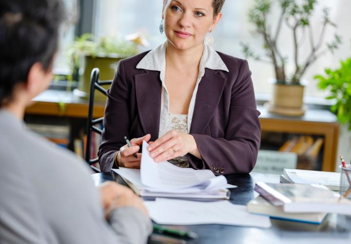 Student getting help from career advisor