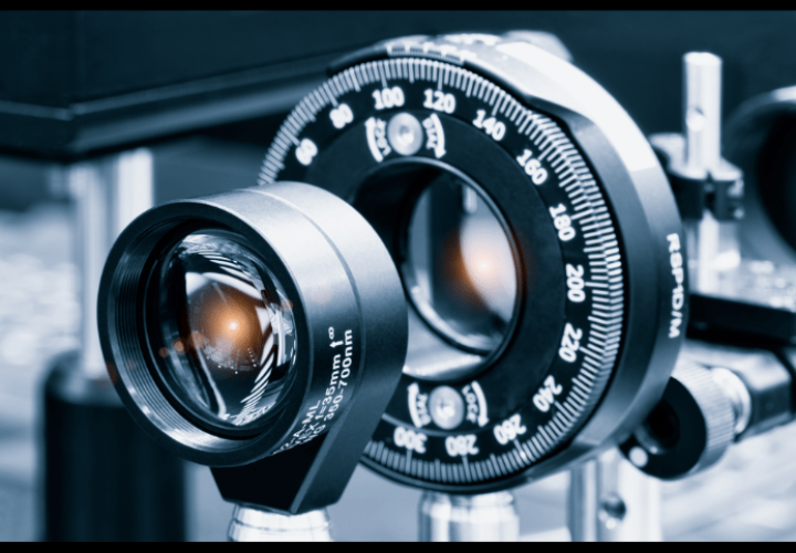 A closeup of a high-tech camera lens.