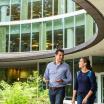 Exterior of Miller Library at Portland State University with people walking by.