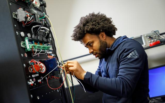 Student working in power engineering lab