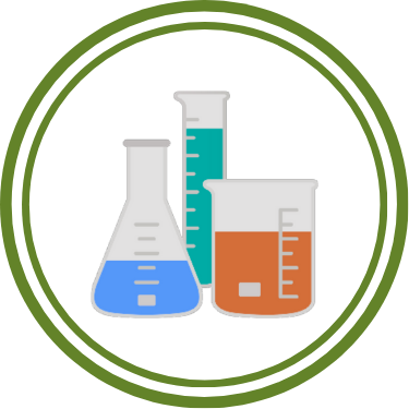 Three laboratory flasks in a circle
