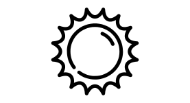 Black and white outline of a sun