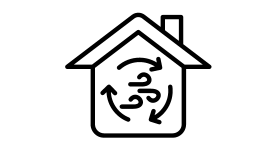 Outline of a house with air being circulated inside